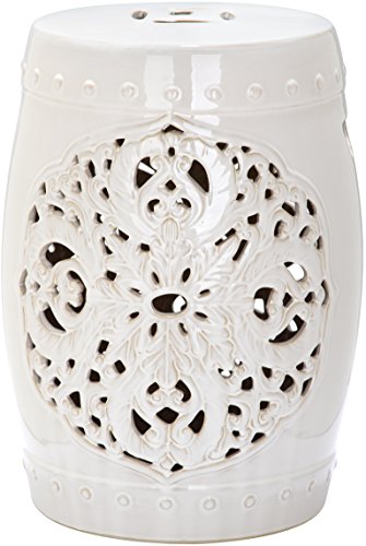 Image of SAFAVIEH Furniture - Flora Decorative Garden Stool - Creme - Ceramic - Artisan Hand-Painted Design - Ideal for Living Room, Patio, Garden - Fully Assembled (ACS4527B)