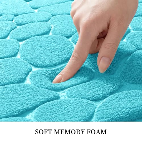 Image of YIHOUSE Memory Foam Bath Mat Cobblestone Bathroom Rugs Super Water Absorbent Bath Mats for Bathroom Machine Washable Bath Rugs(20 x 32 ,Teal)