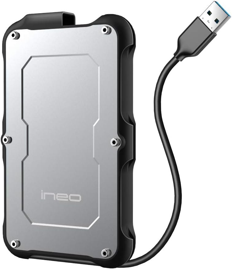 ineo 2.5" USB 3.0 Type-A Rugged Waterproof & Shockproof External Hard Drive Enclosure for 9.5mm & 7mm SATA HDD/SSD [T2580]