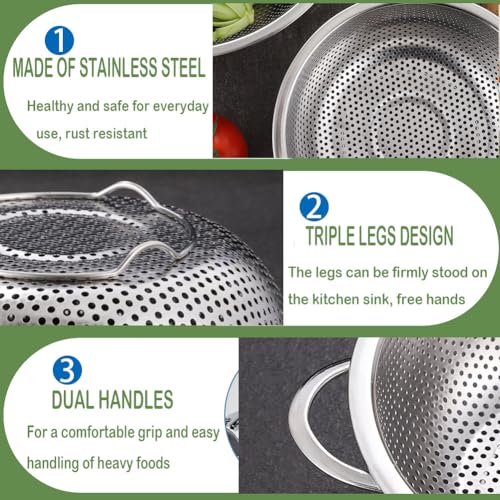 Set of 3 Stainless Steel Colander, 1/3/5Quart, 16/22/25cm Metal Sink Colander Strainer with Handle, Perforated Strainer for itchen/Draining Pasta/Rinsing Vegetables Fruits, Heavy Duty - Image 5