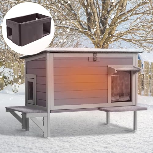 Aivituvin Katzenhaus Outdoor Winterfest aus Holz Isoliert Feral katzenhöhle Wetterfest für Winter Doppelzimmer (Grau)