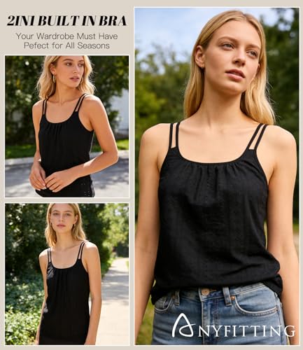 Image of Camisoles for Women with Built in Bra Adjustable Strap Tank Tops Cami Sleeveless Summer Tops for Workout Sleeping Traveling