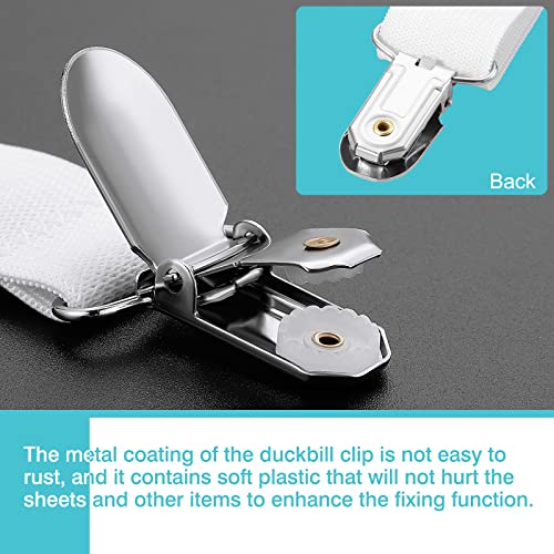 KEESIN 4-teilige dreieckige verstellbare Bettbefestigungen, Spannbettlaken-Clips mit elastischen Haltegurten und Entenschnabel-Metallclips (White, 4) - Image 4