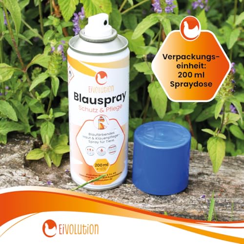 eivolution Blauspray für Hühner und Nutztiere, Wundspray zur Hautpflege mit Dexpanthenol und Oreganoöl, 200 ml