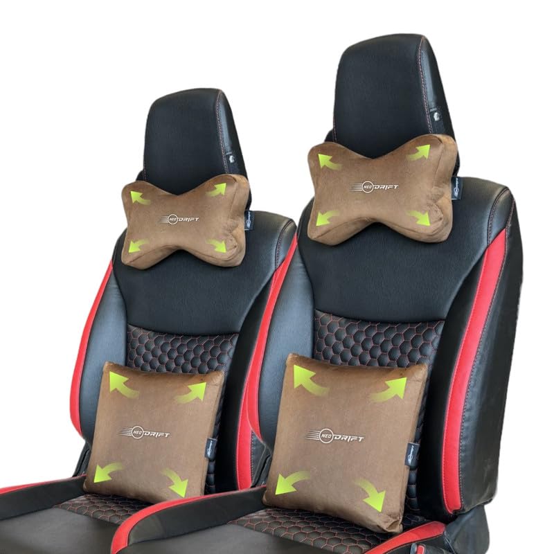 Image of Neodrift 'Neo-Kit Combo' - (Colour - Coffee)(2 Neck Cushions, 2 Square Pillows) | Neck & Back Rest Support Cushion Memory Foam Pillow for Neck, Head, Shoulder & Back Pain-Relief for Car Seat