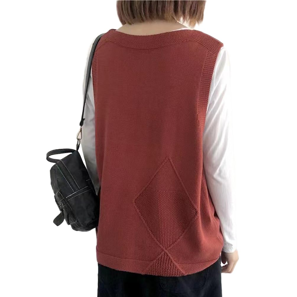 Femmes Bouton Avant V-Cou sans Manches tricoté Pull Vest Gilet superposé Top Gilet