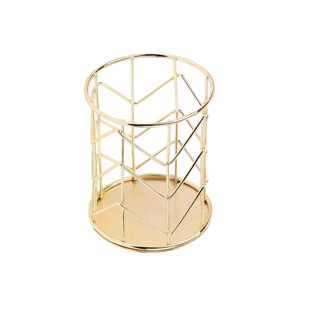 1/2/6 Pezzi Portapenne in Metallo alla Moda, Organizer con Traforo, Scatole Portaoggetti Rotonde, Portapenne Creativo, Portaspazzolino da Denti, Portapenne Multifun,Gold-1 PCS