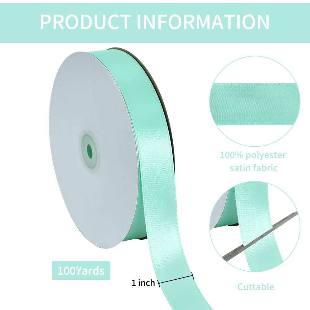 TONIFUL 1 Inch x 100yds Teal Turquoise Blue Satin Ribbon, Thin Solid Color Satin Ribbon for Gift Wrapping Crafts - Image 2