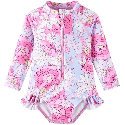 UMELOK Baby Girls' One Piece Swimsuit Rash Guard Swimwear Long Sleeve with UPF 50+ Sun Protection