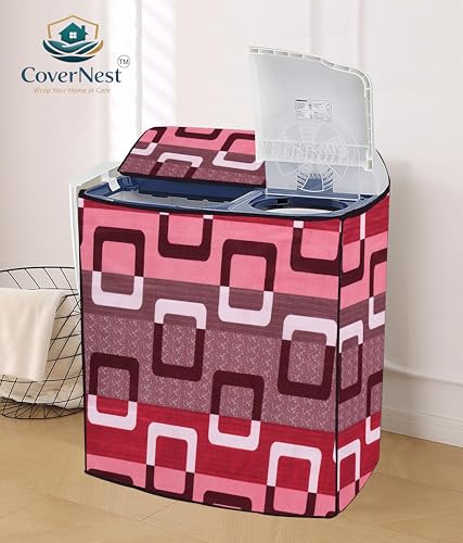 Image of Covernest Semi Automatic Washing Machine Cover, Dustproof, Compatible with 6 Kg - 7.5 Kg Washing Machines (WMC-RED SQUARE SEMI)