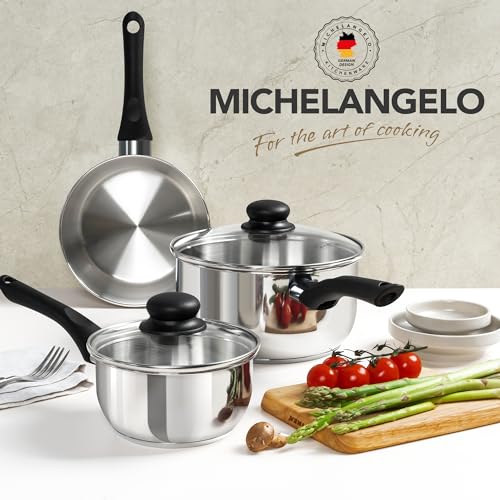Cacerola de acero inoxidable MICHELANGELO de 6 piezas con triple base y mangos de baquelita 8