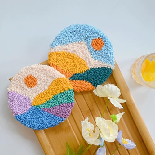 Image of Huacan Love Punch Needle Coaster Kit, 2PCS Punch Needle Embroidery Craft Kit (6 Round)
