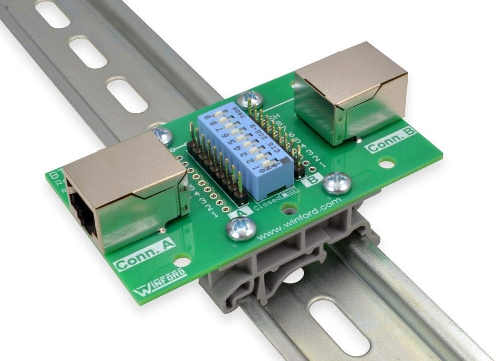 Winford Engineering RJ45 (8P8C) Shielded Breakout Test Board with Switches, Right Angle Connectors, DIN Rail Mount