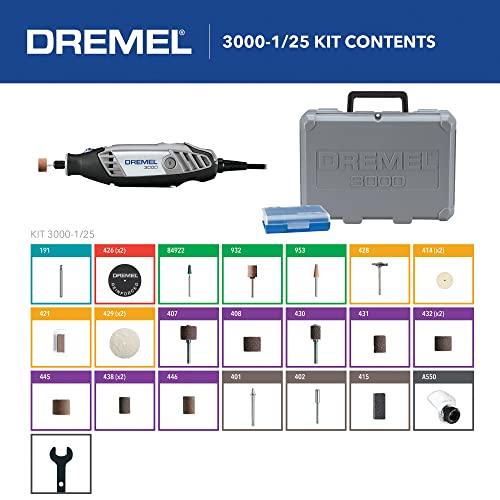 Dremel 3000-1/25 Variable Speed Rotary Tool Kit- 1 Attachment and 25 Accessories- Grinder, Mini Sander, Polisher, Router, and Engraver- Perfect for