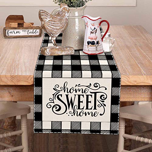 Farmhouse Home Sweet Home Table Runner, Buffalo Check Table Runners For Kitchen Dining Coffee Or Indoor And Outdoor Home Parties Decor 13 X 72 Inches #TOP4