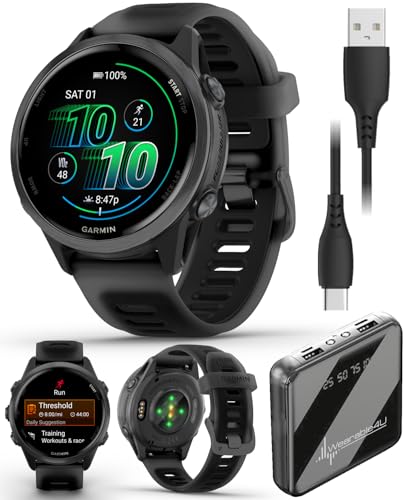 Image of Garmin Forerunner 570 42mm Advanced GPS Running & Triathlon Smartwatch, AMOLED Display, Training & Recovery Features, Slate Gray Aluminum w /Translucent Black /Black Band w / Wearable4U PowerBank Bundle