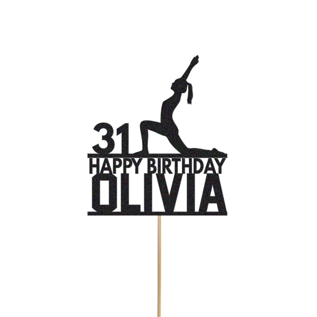 Womans Yoga Cake Topper Personalised Yoga Stretch Cake Decoration Any Name & Age | Personalised Cake Topper with Custom Name & Age | Birthday Party Decoration (Black)