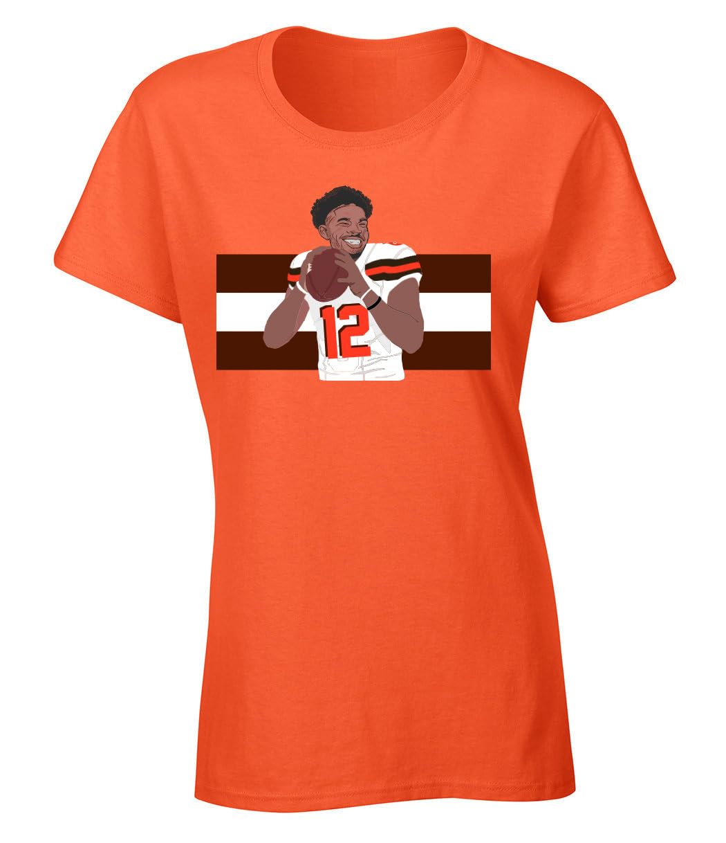 Tenacious Tops Orange Cleveland Shedeur Sanders Stripes Logo Womens T-Shirt