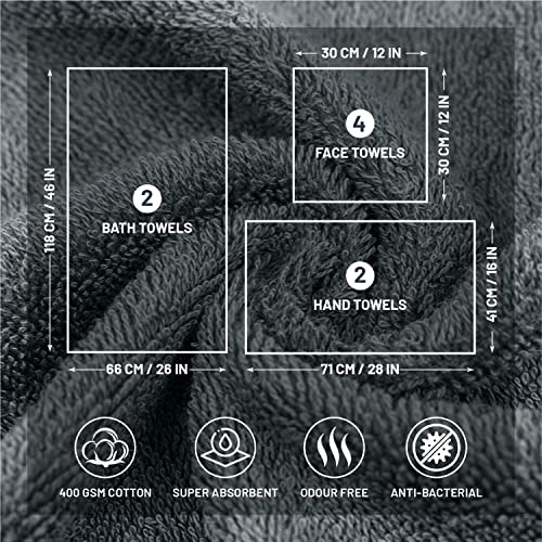 Midland Bedding 8 Piece Bale Towel Set, Cotton Towels Set - 4 Wash Cloths/Face Towels, 2 Bath Towels and 2 Hand Towels for Bathroom. 400 GSM Thread Count (Grey) - Cosy Home Interiors Midland Bedding 8 Piece Bale Towel Set, Cotton Towels Set - 4 Wash Cloths/Face Towels, 2 Bath Towels and 2 Hand Towels for Bathroom. 400 GSM Thread Count (Grey) - Image 2