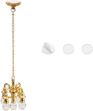 Dollhouse Miniature Chandelier 112 Scale Chrystaline Chandelier Pendant 5 Head Hanging Ceiling Light Luxury Decoration Ceiling Lamp Dollhouse Accessories Golden