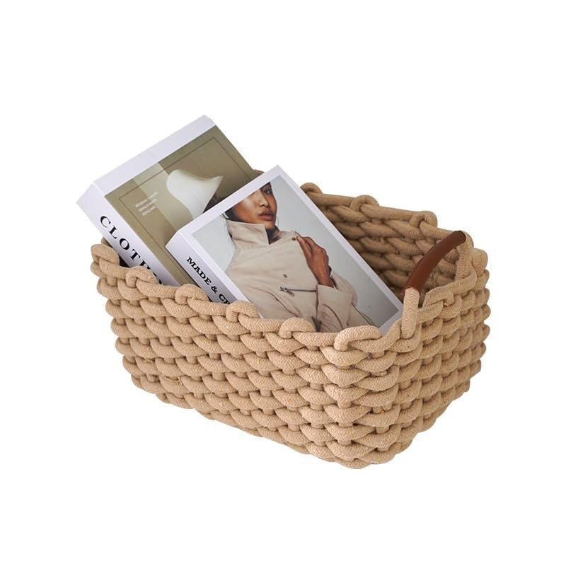 Chunky Knit Storage Basket, Cotton Rope Organizer,...