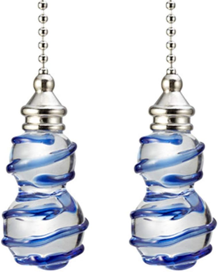 PENCKPull Chain Crystal Ceiling Fan Pulls 12 inches Decorative Hanging Pendants Clear and Blue Drizzle Glass Brushed Nickel Finish Chain Pulls for Ceiling Lights, Fans, Pack of 2