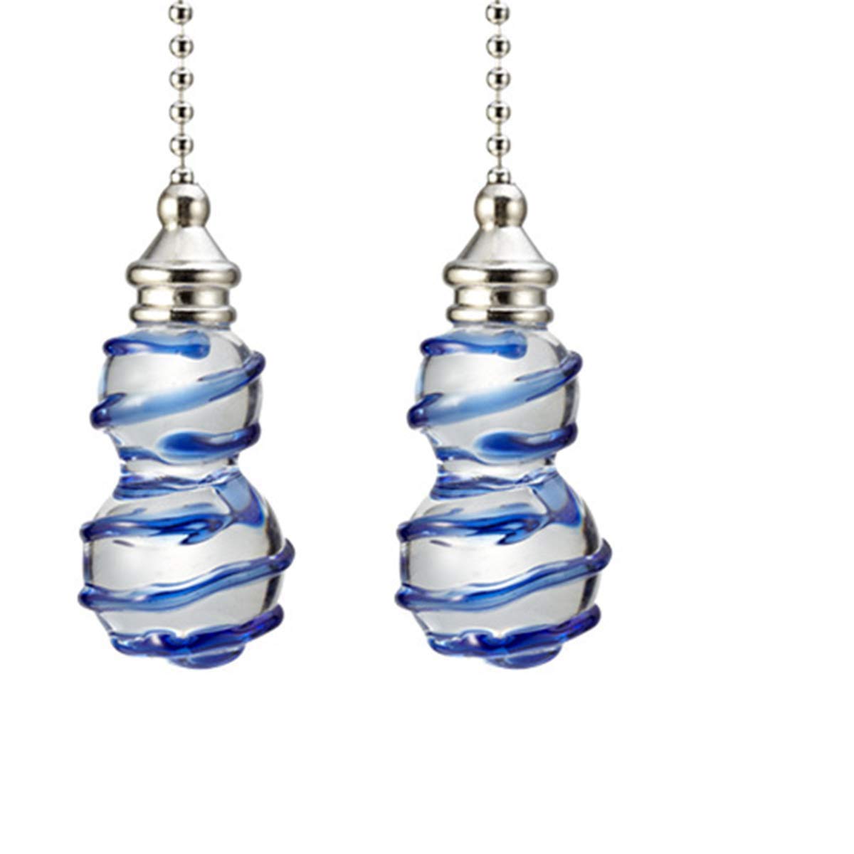 PENCKPull Chain Crystal Ceiling Fan Pulls 12 inches Decorative Hanging Pendants Clear and Blue Drizzle Glass Brushed Nickel Finish Chain Pulls for Ceiling Lights, Fans, Pack of 2