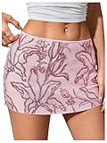 MakeMeChic Women's Floral Sequin Mini Skirt Drop Waisted Bodycon Summer Party Short Skirts Pink X-Small