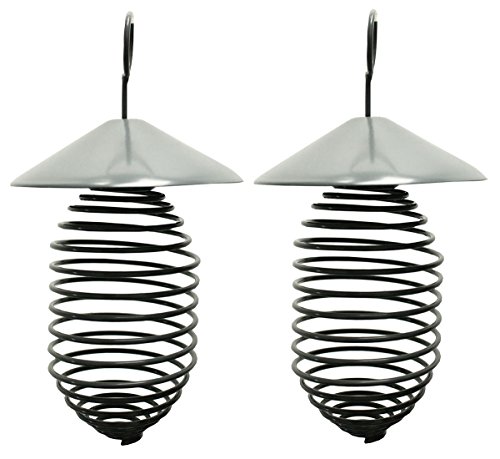 colourliving Meisenknödelhalter für Maisenknödel ohne Netz 2 Stück Spiralhalter Vogelfutter Futterfeder mit Dach