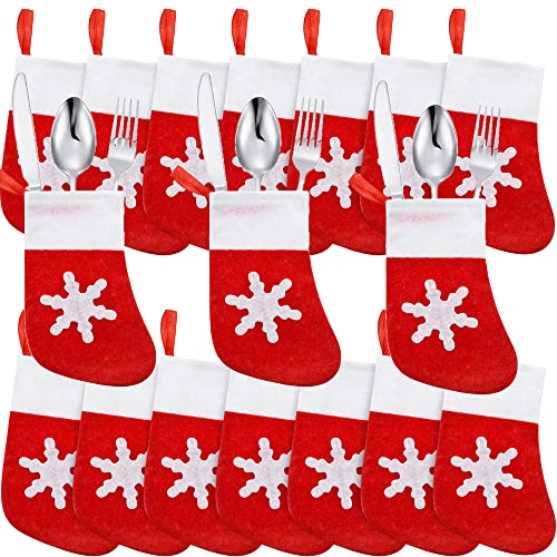 BOELLRUNO 30pcs Calcetines de Navidad Rojo Medias de Navidad Cubiertos Bolsillos Soporte para Bolsos Regalo Almacenamiento de Dulces Caramelos Decoración Colgantes de Árbol Navidad Funda de Cubiertos