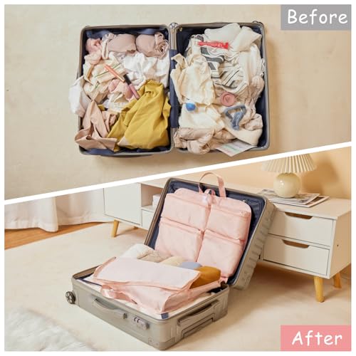 Hanging Packing Cube, Foldable Travel Organizer, Waterproof, Machine Washable, Fits 20" Carry-on, Expandable Packing Cube for Suitcase or Backpack (Pink)3