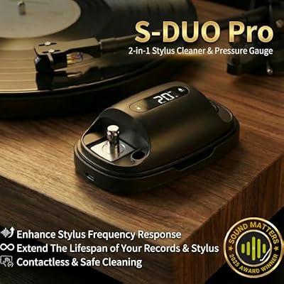 HumminGuru S-DUO Pro Ultrasonic Stylus Cleaner For Record Needles + Stylus Pressure Gauge, 110kHz Ultrasonic Record Needle Cleaner, Turntable Digital Stylus Force Scale for MM MC Cartridge (Black)