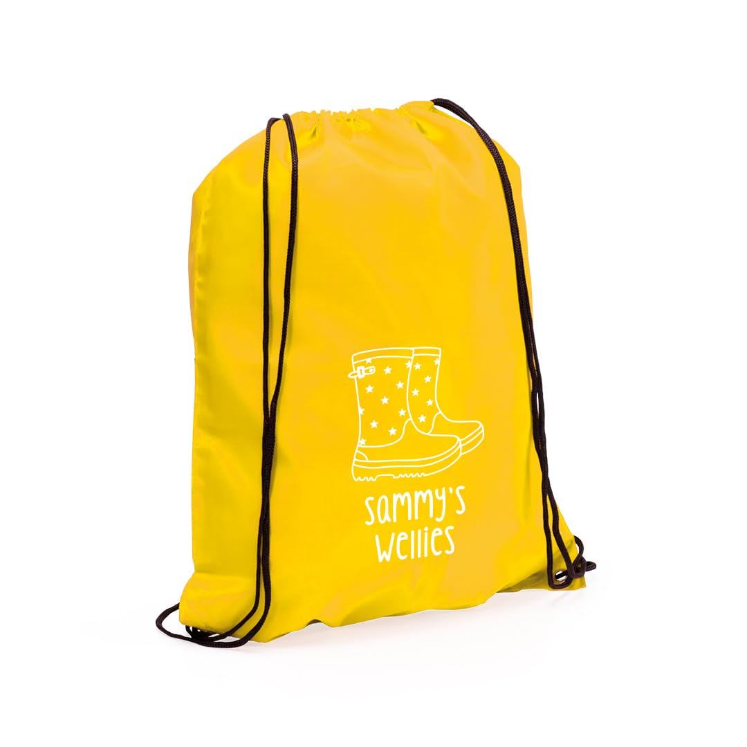 eBuyGB Personalised Welly Boot Bag, Kids Unisex Drawstring Bag for Wellies Boot Backpack, Girls Boys Rucksack, Children's Welly Bag (Yellow)
