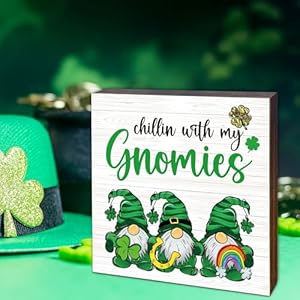 St Patricks Day Decorations St Patricks Day Gnomes Decor Irish Gifts for Women Rustic Green Shamrock Wood Block Sign for Home Party Shelf Table Tiered Tray Decor 47 x 47 A01