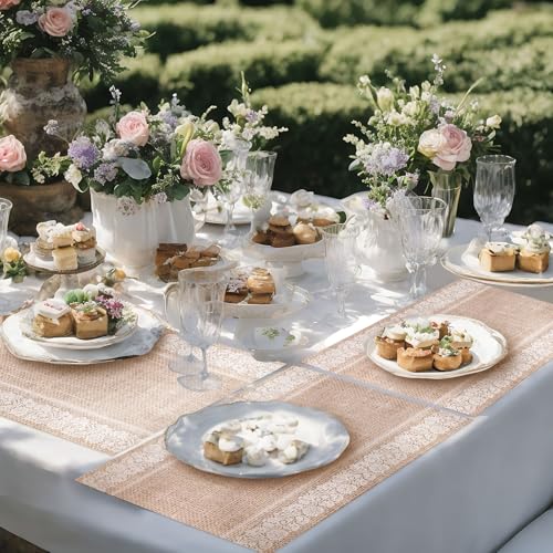 Lallisa 100 Pcs Burlap Printed Paper Place Mats 14 x 10 in Lace Disposable Dining Table Placemat Rectangle Brown Kitchen Table Mat Vintage Placemat for Wedding Party by Lallisa - Used condition - Image 4