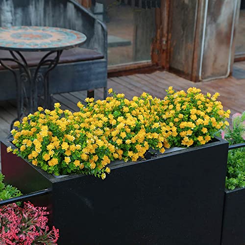 24 Bundles Artificial Fake Flowers, Faux Outdoor Plastic Plants Uv Resistant Shrubs Boxwood Plants, Faux Greenery For Indoor Outside Hanging Plants Garden Porch Window Box Home Wedding Décor (Yellow) #TOP4