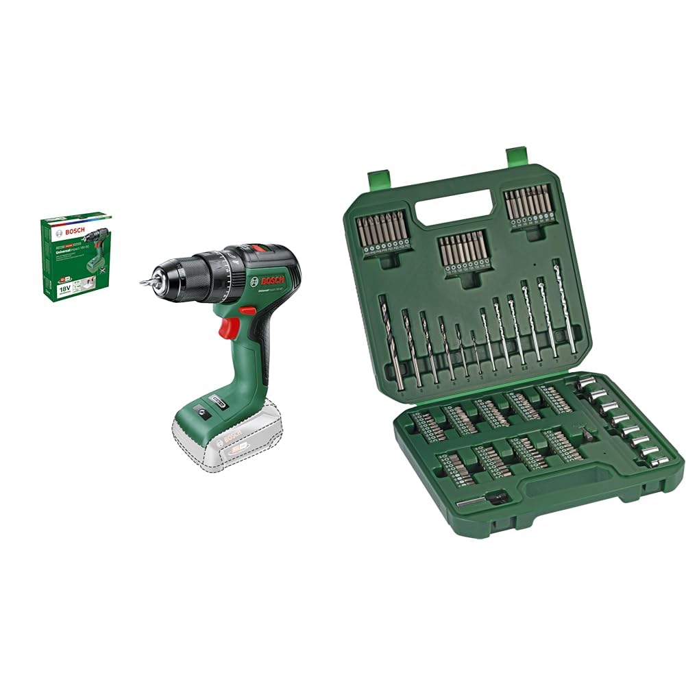 Bosch Home and Garden taladro percutor a batería UniversalImpact 18V-60 (sin batería, sistema de 18 V, en caja) + Bosch Set de iniciación, 136 uds. (309 x 291 mm) - Amazon Edition