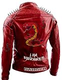 EU Fashions I am Venomous Last Bite Last Breath Serpents Nieten-Spikes, Rot, Motorrad-/Biker-Lederjacke Gr. Medium, Rot - Lederjacke Faus