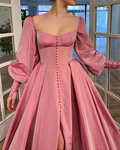 Long Puffy Sleeve Prom Dresses Princess Ball Gown for Women Satin Formal Party Wedding Evening Dress4