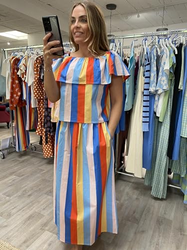 Falda midi acampanada Beach Stripes de rayas verticales con corte evasé cómodo y fresco de mujer 3