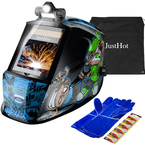 Image of JustHot Large Viewing Welding Helmet Auto Darkening Welding Mask with Light Solar Powered True Color Welder Mask with 4 Arc Sensor Wide Shade 4/5-9/9-13 for TIG MIG ARC Weld Grinding (JH-PAL03)