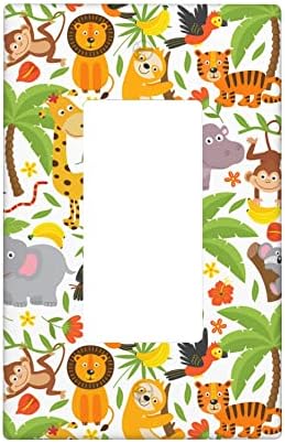 Jungle Animals 1-Gang Rocker Wall Plate Cover,Decorative Single Rocker Decorator Light Switch Cover For Kids Teens Boys Girls Room Decor 4.50" X 2.76"Inch