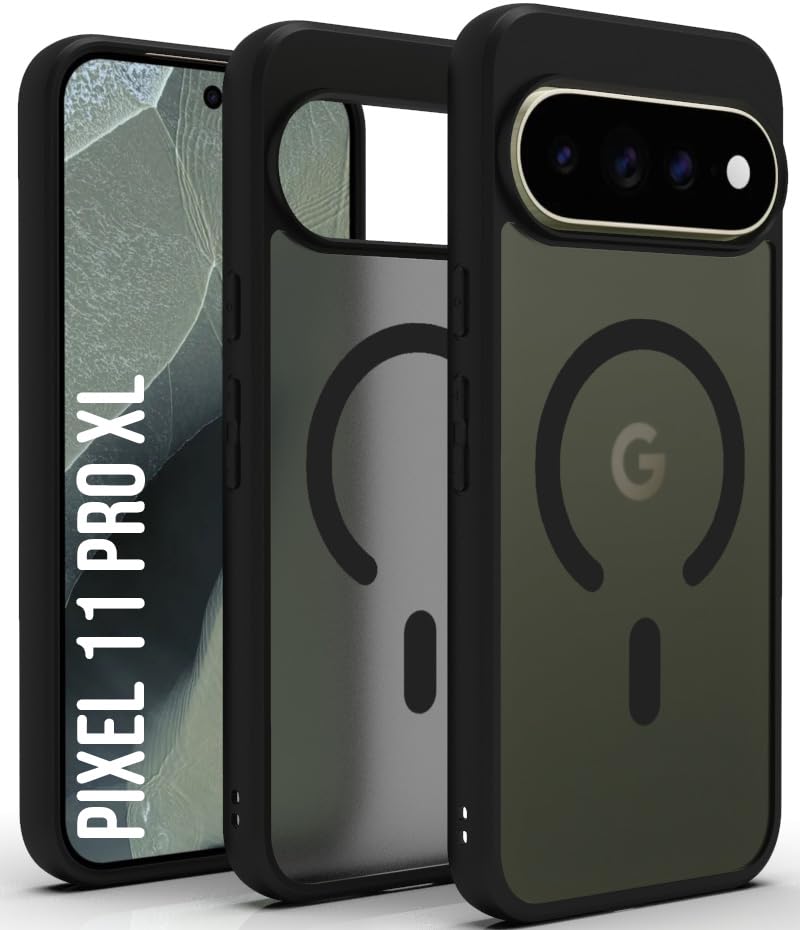 Image of RIGGEAR Shockproof Sleek Hybrid Armor Magnetic Back Cover Case Compatible with MagSafe Accessories for Google Pixel 11 Pro XL (Smoke Black Matte PC + Black TPU Bumper)