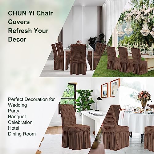 Chun Yi Dining Chair Covers Set Of 2, Universal Stretch Dining Room Chair Covers With Skirt, Removable Parsons Chair Slipcover For Kitchen Wedding Party Banquet (Chocolate) #TOP3