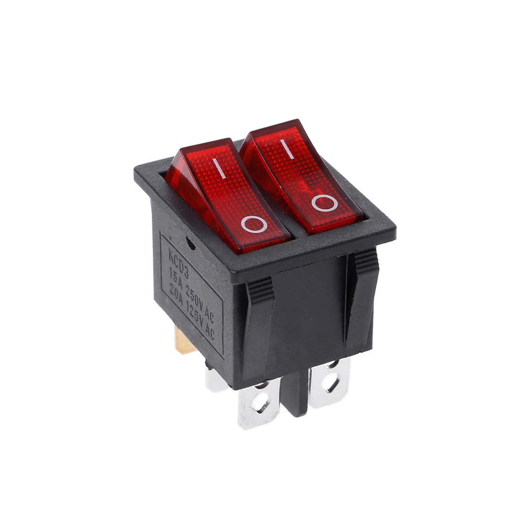 Dual Boat Rocker Switch 6 Pin On-Off with Green Red Light 20A 125V AC
