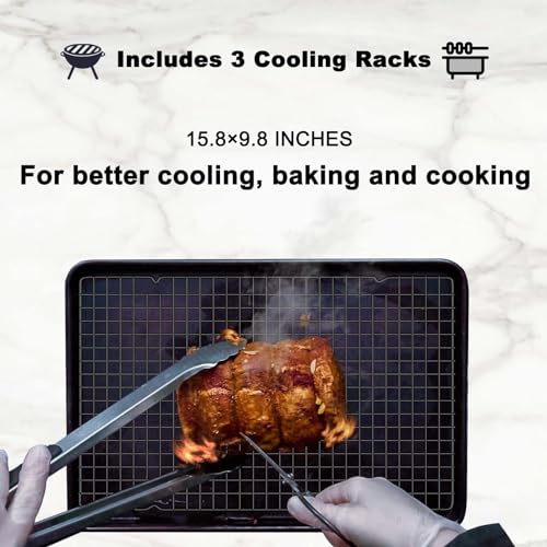 Image of Hunnycook 15.8 inchx9.8 inch Cooling Rack, 3P Stainless Steel Baking Rack, Oven Safe Cooling Racks for Cooking and Baking, Black Roasting Rack & Wire Rack & Cookie Cooling Rack for Roasting, Grilling, Drying