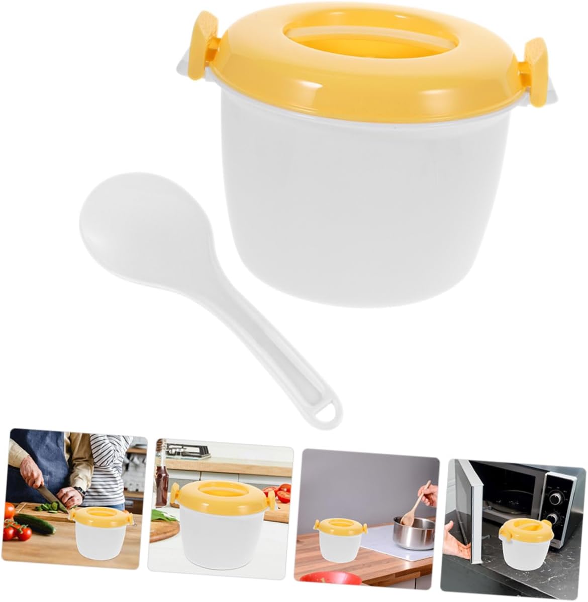 Zerodeko Microwave Rice Cooker, with Spoon Portable Insulated Rice Cooker Steamer Small Capacity 8.26X6.88X5.51In for Home Office Dormitory