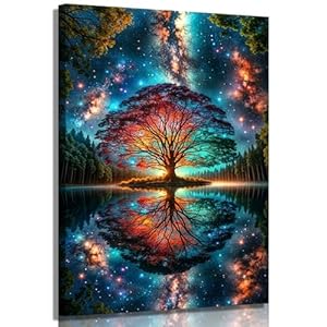 Tree of Life Canvas Wall Art Starry sky reflection Pictures Wall Decor Modern Abstract Poster Print Artwork for Living Room Yoga Room Hotel Bedroom Home Decoration 12x16in