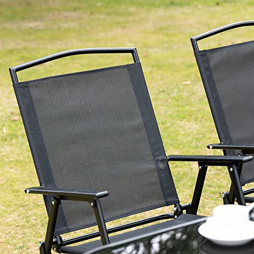 Outsunny 8 Piece Patio Dining Set With Table Umbrella, 6 Folding Chairs And Rectangle Dining Table, Outdoor Patio Furniture Set, Black #TOP7