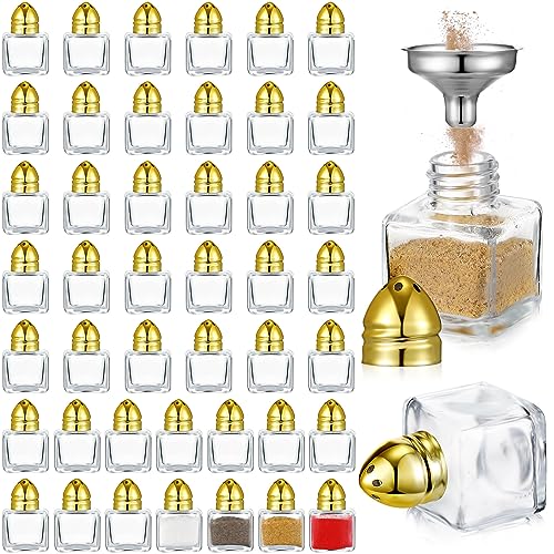 Maxcheck 50 Pcs 0.5 oz Small Cube Shape Salt and Pepper Shakers Gold Tops